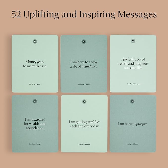Intelligent Change Mindful Affirmation Cards for Financial Abundance, Daily Words of Inspiration, Self Affirmation Inspirational Gifts, Positive Affirmations with Display Stand, Deck of 52