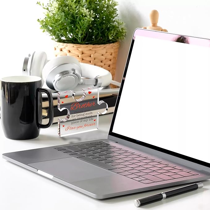 Brother Gifts - Engraved Acrylic Block Puzzle Brother Gift 4.1 x 3.5 inch - Cool Brother Gifts from Sister, Brother - Paperweights Birthday, Christmas, Graduation Gifts for Big Brother, Little Brother