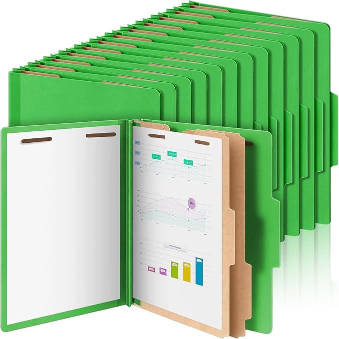 48 Pcs Classification Folders Bulk 2 Dividers File Folder with Fastener 2 Prongs Letter Size Pressboard Filefolders with 3.5 Inch Expansion for Organize Office Medical Document (Green)