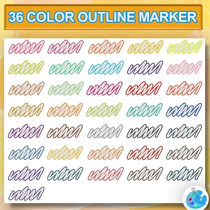 Double Line Outline Markers 36 Colors Super Squiggles Glitter Markers Self Outline Metallic Markers, Shimmer Markers Doodle Drawing Pens for Christmas Greeting Card, Birthday Gift, DIY Art Crafts