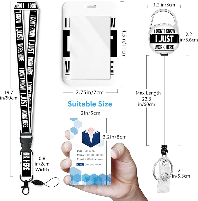 Work Here Badge Holder with Retractable Reel and Breakaway Lanyard,Badge Clips Retractable Heavy Duty Badge Reel,Keychain,ID Holder with Breakaway Lanyard for School Nurse Office Teen