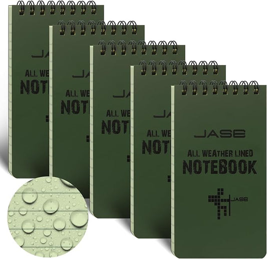 Yamadura All-Weather Top-Spiral Notebook 3" x 5" Green Cover Waterproof Shower Aqua Notes Notepad Notebook(5 Pack)