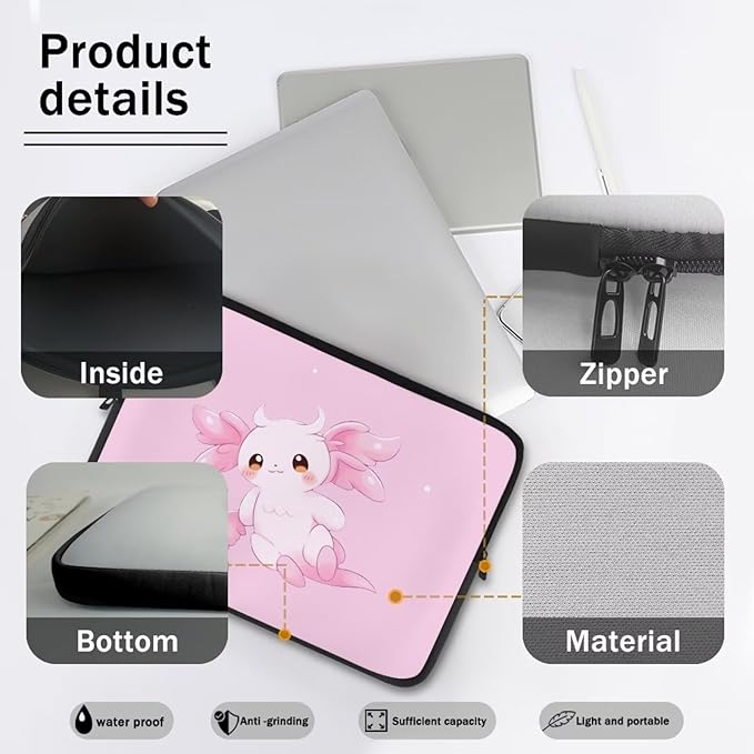 Cute Axolotl Laptop Sleeve for Women 10 inch Lap Top Case Slightly Laptop Pouch with Humanize Design Computer Carrying Case Easy to Clean Laptop Accessories Pink Tablet Bag