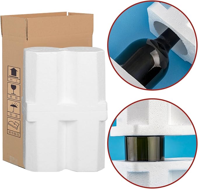 Universal Double Bottle Wine Shipping Box with Protective Foam Wine Shipping Box for Glasses Corrugated Paper Shipping Boxes All-in-One Protective Wine Shipper Wine Boxes for Moving Wine Bottle