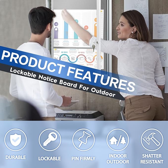 SWANCROWN Enclosed Bulletin Board Grey Felt Displays Boards Weather Resistant Wall Mounted Notice Case,28x20inches