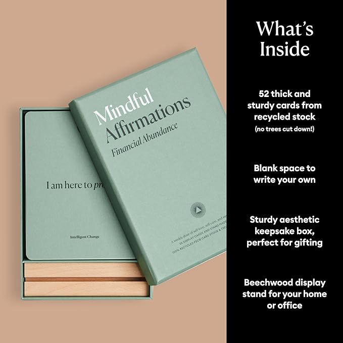 Intelligent Change Mindful Affirmation Cards for Financial Abundance, Daily Words of Inspiration, Self Affirmation Inspirational Gifts, Positive Affirmations with Display Stand, Deck of 52