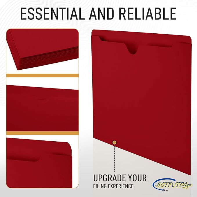 Red File Jackets, Flat-No Expansion, Letter Size, Reinforced Straight-Cut Tab, 10 Pack