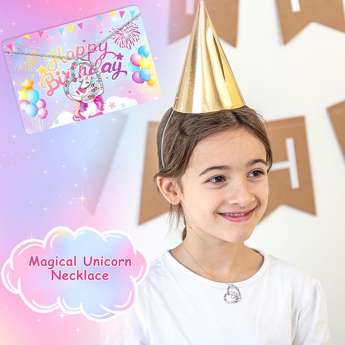 Pop Up Birthday Card with Light & Music, Unicorn 3D Birthday Card, Fireworks Greeting Card for Women Kids Girls Daughter, 3D Cake Greeting Crad with Necklace