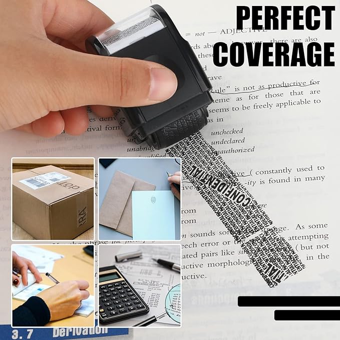 Nezyo 2 Pack Identity Protection Roller Stamp Identity Theft Stamp Confidential Roller Stamp Privacy Stamp Information Blocker Stamp and 4 Pack Refill Ink for ID Account Data Address Security(Black)