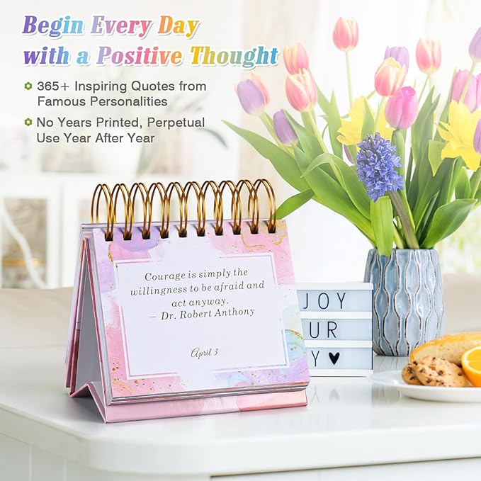 Motivational Calendar, Daily Flip Calendar with Inspirational Quotes, Perpetual Desk Calendar, Inspirational Gifts for Women, Office Decor for Women, Pink Desk Accessories for Women Men, Watercolor