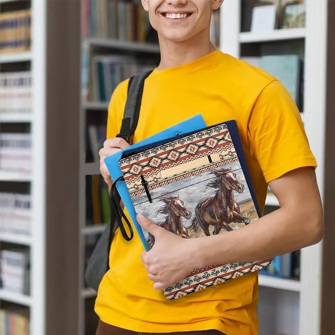 COEQINE Western Horse Book Cover Case Zipper With Pen Holder Pocket Portable Book Organizer Pouch With Pocket For Portable Read Book Dust Cover With Chain