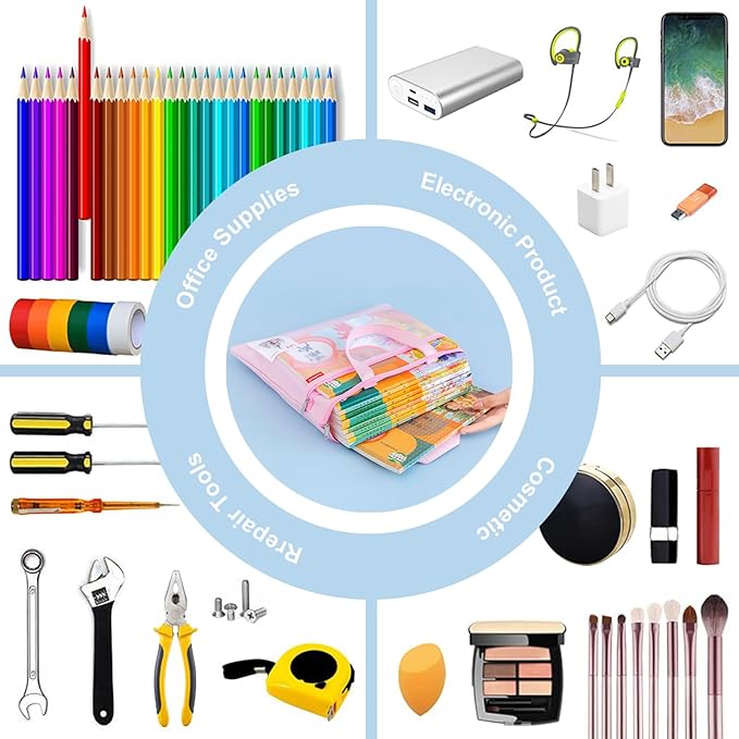 pendancy Mesh Zipper Pouch 11x13.7 in, Large Double Pocket Waterproof File Bag with Handle, A4 Size Foldable Document Storage for Puzzle Project/Cross Stitch/Travel/Office（Green）