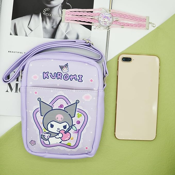 Cute Kumi Crossbody Bag with Adjustable Shoulder Strap and Bracelet Charm, Kawaii Handbag with Zipper, Kumi Wallet Purse Shoulder Bag Coin Pouch Accessories for Women Girls