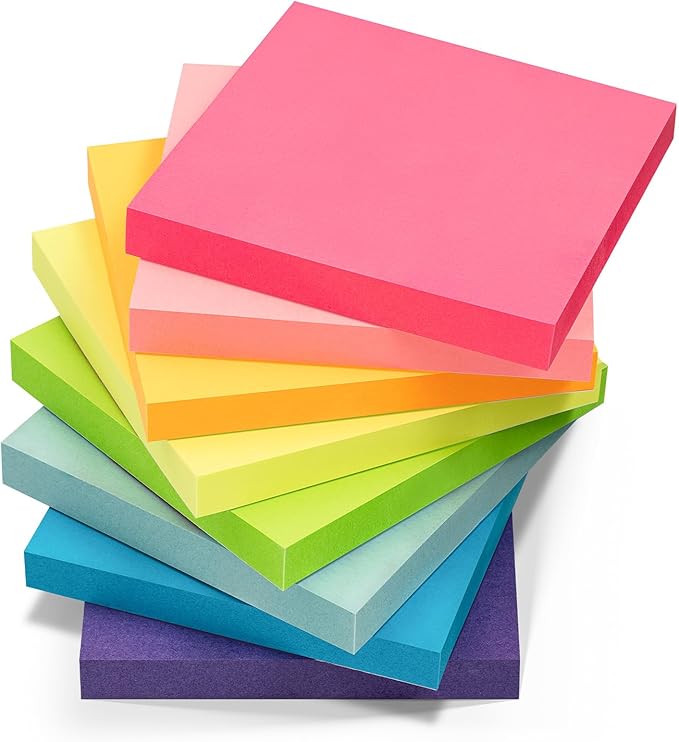 HappyHapi Sticky Notes 3x3 Inches Bulk 8 Pack Colored Self-Stick Pads, Colorful Sticky Notes 80 Sheets/Pad, Easy to Post for Office Supplies, School, Home