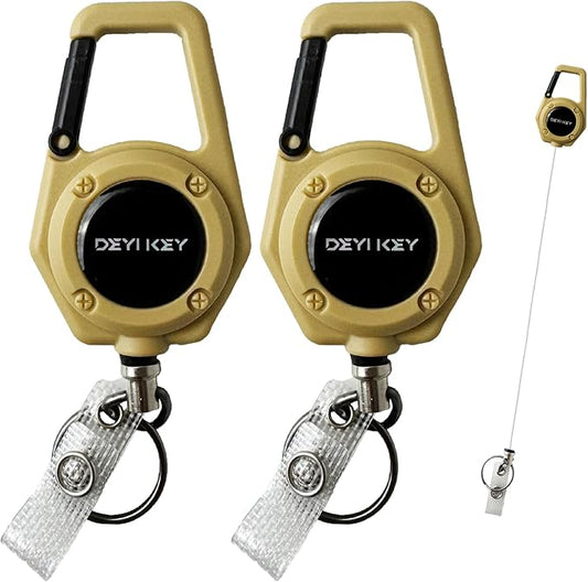 Retractable Keychain Heavy Duty, Multitool Carabiner Badge Holder, Retractable Keychain Clip Id Holder, Tactical ID Badge Reel with 29.5" Steel Retractable Cord, 2Pack Yellow