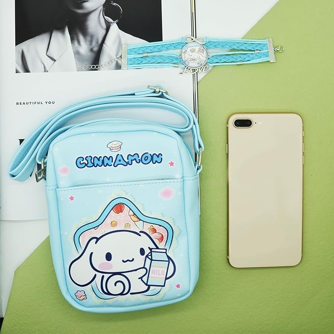 Cute White Dog Crossbody Bag with Adjustable Shoulder Strap and Bracelet Charm, Kawaii Handbag with Zipper, Dog Wallet Purse Shoulder Bag Coin Pouch Accessories for Women Girls