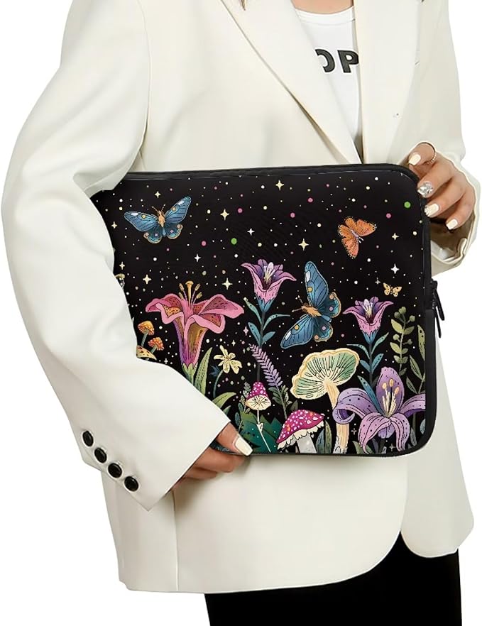 Butterfly Flower Laptop Sleeve for Women 17 inch Lap Top Case Portable Laptop Protector Zippered Pouches with Humanize Design Computer Carrying Case Star Briefcase