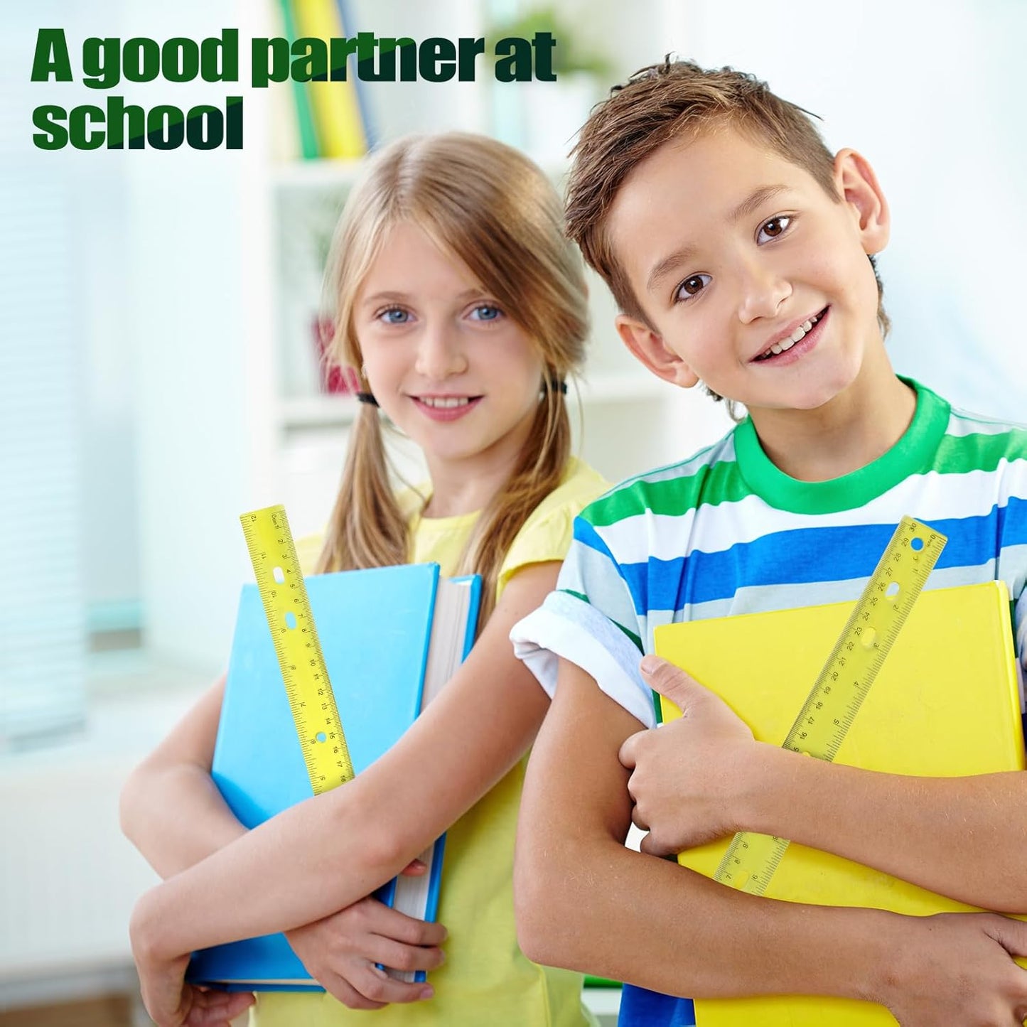 28 Pack Plastic Ruler 12 Inch Transparent Rulers - Metric Bulk for Kids School Office Classroom, Yellow