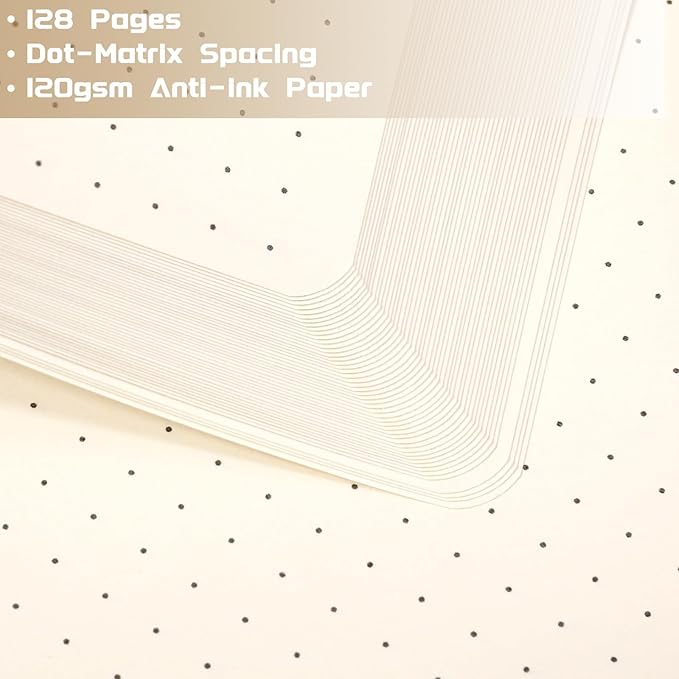 Dotted Journal/Notebook - Dot Grid Hard Cover Notebook, Premium Thick Paper with Fine Inner Pocket, Black Smooth Faux Leather, Pen Loop, 5.3'' x 8.26'' - Vanilla