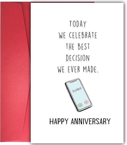 Funny Met Online Dating Anniversary Card, Swipe Dating Card for Boyfriend Girlfriend, Anniversary Card for Him Her, Internet Dating Card, Celebrate The Best We Decision We Ever Made