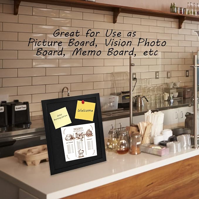 Black Cork Board Black Bulletin Board Pin Display Board for Wall Corkboard Black Pushpin Board Vision Board Picture Photo Felt Board for Memos, Photos, Home, Kitchen, Office,15"x11"