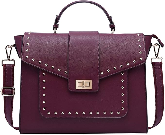 EaseGave Laptop Bag for Women, 15.6 Inch Burgundy Briefcase with Detachable Strap, Roomy Laptop Tote with Size Guide, Professional Messenger Bag