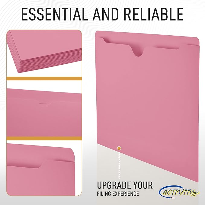 Pink File Jackets, Flat-No Expansion, Letter Size, Reinforced Straight-Cut Tab, 10 Pack