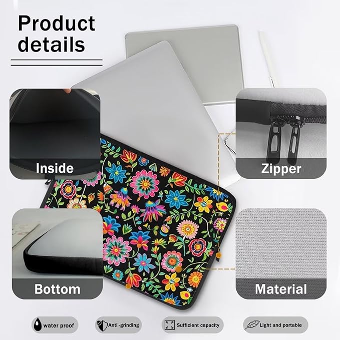 Colorful Flower Lap Top Case for Women Girls 12 inch Laptop Sleeve Portable Computer Sleeve Bag Portable Laptop Protector with Multiple Uses Ideal Gifts for Women Girls Tablet Bag