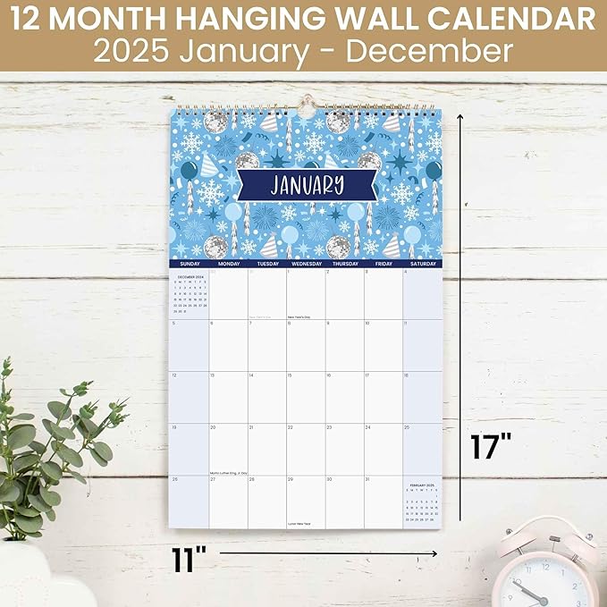 bloom daily planners 2025 Calendar Year Monthly Hanging Wall Calendar (January 2025 through December 2025) - Large 11” x 17” - Holiday Icons