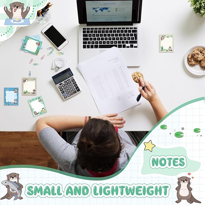 Sabary 9 Pads Sticky Notes 3.15 x 3.94 Inches Cute Self Sticky Note Pads Colored Adhesive Notepad for Memo Reminder Journal Studying Office Home Gift (Otter)