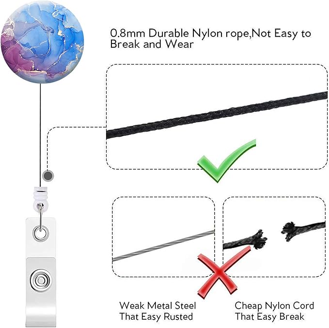 Retractable ID Badge Holder Nurse Badge Reels with Clip Name Card Holders for Office Worker Doctor Nurse (Abstract Colorful Marble 3Pack)