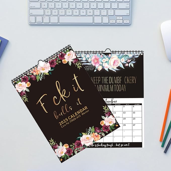 2025 Fu-ck It Wall Calendar for Tired-Ass Women | Tired Women Calendar | Fu-ck It Calendar, 12 Months Wall Hanging Calendar for Home Office, Funny Swear Gag White Elephant Gift for Women