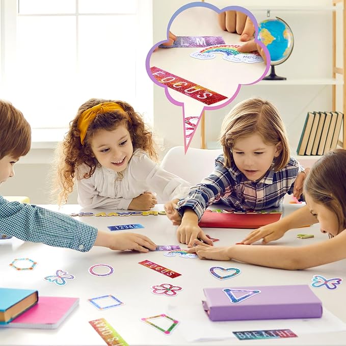 80 Pcs Anxiety Sensory Stickers with Inspirational Quotes Calm Textured Strips Relief Mental Health Stickers School Office Adhesive Sensory Tape Anti Stress Toys for Adults Teens (Cute)