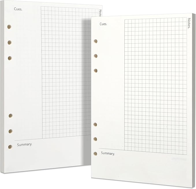 Toplive Cornell A5 Filler Paper, A5 Refill Paper 6 Ring Cornell Notes Loose Leaf Paper, 160 Sheets Refillable Inserts Paper Notes Taking System for Office School College Study