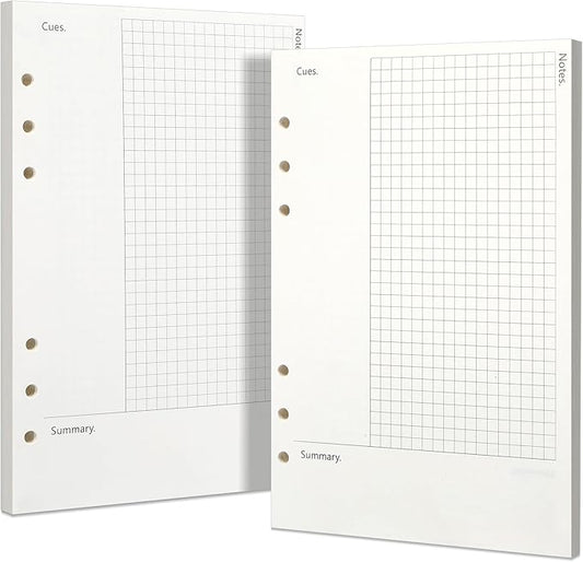 Toplive Cornell A5 Filler Paper, A5 Refill Paper 6 Ring Cornell Notes Loose Leaf Paper, 160 Sheets Refillable Inserts Paper Notes Taking System for Office School College Study