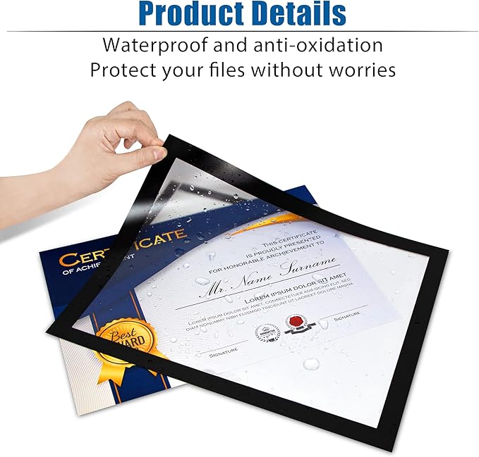 Magnetic Sign Holder, 8.5 x 11 Wall Mount Self Adhesive Document Display Frames, Double Sided Display for Glass Window (Black, 10pack)