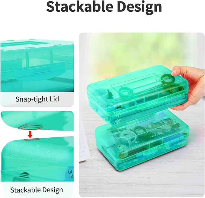 Sooez 3pcs Pencil Box, Plastic School Supply Box, Large Storage Box, Stackable Clear Design for Kids, 8.2x4.6x2.3 inches