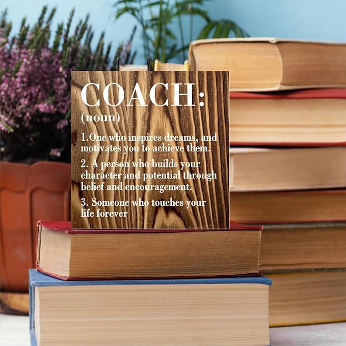 Inspirational Coach Noun Coach Gifts Desk Decor Wooden Box Sign Rustic Wood Block Plaque Box Sign for Coach Mentor Trainer Tutor Home Office Desk Shelf Table Decoration Coach Definition Roasted Color