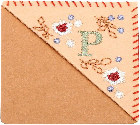 PATIKIL Personalized Embroidered Corner Bookmark, Cute Flower Felt Stitched Triangle Book Mark Page Marker for Women Men Book Lovers Teachers, Pink, Letter P