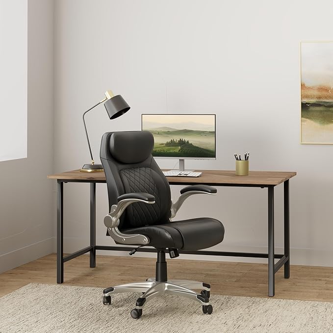 Nouhaus +Posture Ergonomic PU Leather Office Chair. Click5 Lumbar Support with FlipAdjust Armrests. Modern Executive Chair and Computer Desk Chair (Black)