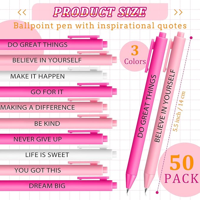 50 Pcs Gel Ink Pens Motivational Inspirational Quote Pen Retractable Rolling Ball Smooth Writing for Coworkers Supplies Office Home(Elegant Color,Boss Lady)