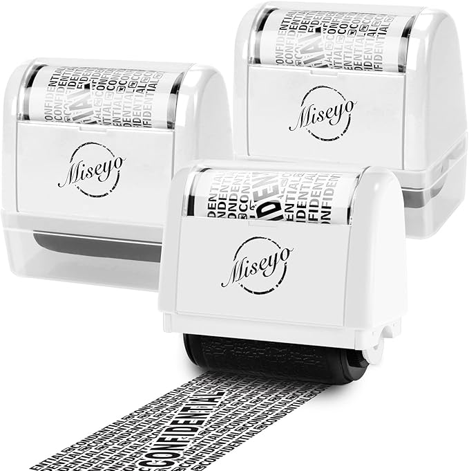 Miseyo Wide Roller Stamp Identity Theft Stamp 1.5 Inch Perfect for Privacy Protection - 3Pack Set(White)