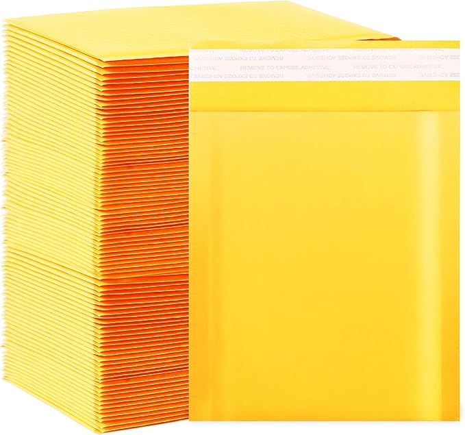 DaSen Kraft bubble mailers 6x9 Inch 100 Pack,Self-Sealing Paper Envelopes for Packaging,Strong Adhesion Envelope Mailers, Small Waterproof Cushioned Padded Shipping Bags Yellow #0