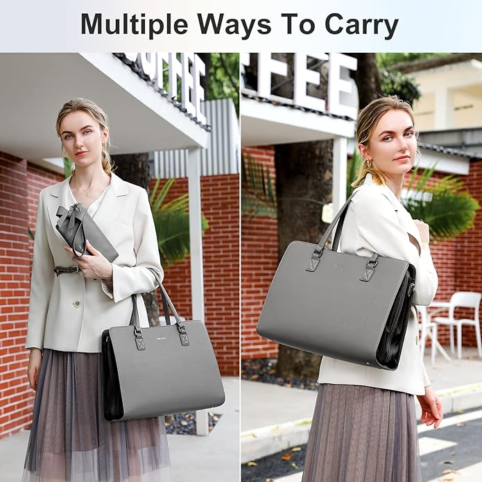 Keyli 4pc Sets Laptop Bag for Women Large Leather Laptop Briefcase with USB Charging Port Computer Shoulder tote Bags Purse