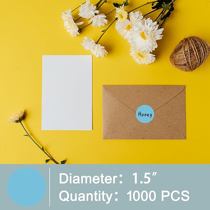 Hybsk 1.5 inch Circle Color Direct Thermal Stickers Shipping Labels for Barcodes,Name Tag,DIY Logo Design,Inventory– Compatible with Zebra,Rollo,Munbyn,and More-1000 pcs (1.5 inch,Light Blue)