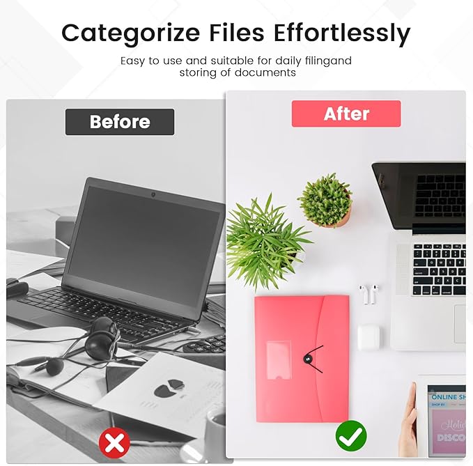 6 Pack Accordion File Organizer Expanding File Folder with 13-Pockets, A4 Letter Size Paper Document Receipt Holder for School Office Supplies