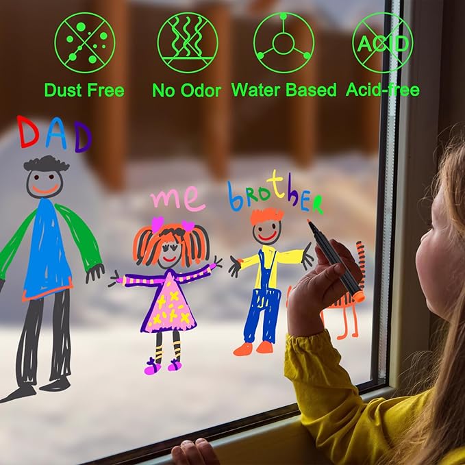 24 x Chalk Markers,Liquid Chalk Markers, Chalkboard Markers for Acrylic Fridge Calendar Board,Window, Mirror,Glass,12 Vibrant Colors, 1mm Fine Points