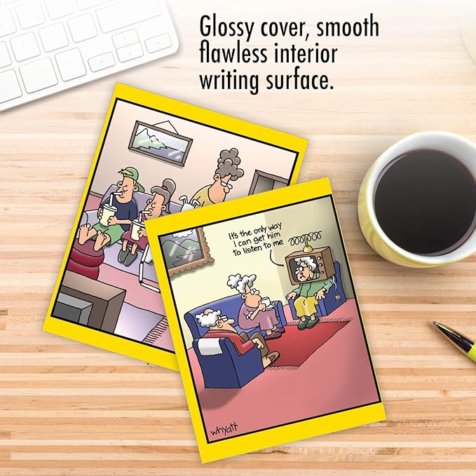 The Best Card Company - Variety Pack of 10 Funny Assorted Blank All Occasions Notecards 4 x 5.12 Inch w/Envelopes - Cartoon Humor for Men, Women (10 Designs, 1 Each) - Wild for Whyatt M6463OCB