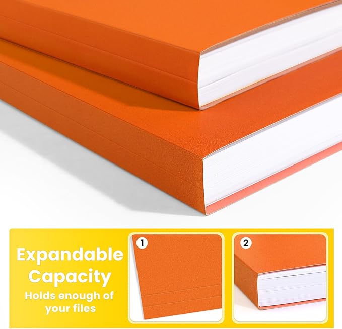 SUNEE File Folders Letter Size Orange, 100 Pack Manilla Folders 8.5 x 11 1/3-Cut Tabs, Colored File Folders Office Home School for Documents Files Paper