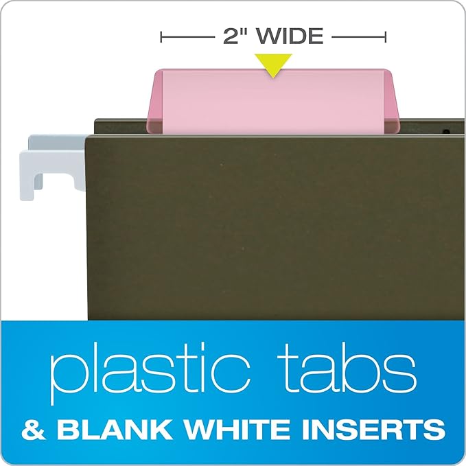 Pendaflex Hanging Folder Tabs, 2", Clear Pink, 25 Tabs and Inserts per Pack (42 PIN)